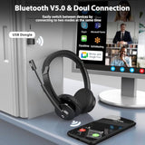 Wireless Headset?Bluetooth Headset With Microphone Noise Cancellation Wireless Headphones With Usb Dongle Connection And Microphone Mute For Pc/Laptop/Smartphone/Teams/Home
