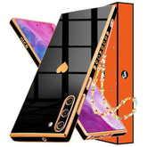 (3In1 Heart Case For Samsung Galaxy Note 10 5G/4G 6.3 Inch Women Cute Aesthetic Love Hearts Pattern Girls Black Gold Luxury Girly Design Cases Trendy Cover+Chain For Note10 Note10 5G