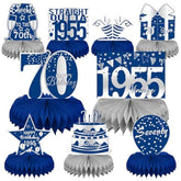 70Th Birthday Decorations For Men - Blue And Silver Honeycomb Centerpi