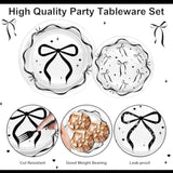 96Pcs Black Bow Plates And Napkins Black Bow Birthday Party Decorations Balck And White Bow Birthday Decorations Disposable Tableware Serve 24