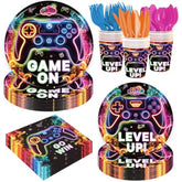 168 Pcs Video Game Plates And Napkins Gamer Party Supplies Gaming Birthday Decorations Neon Party Favors Paper Cups Disposable Tableware Set For Boys Girls Kids Birthday Party Decorations Serve 24
