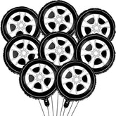 8Pcs Tire Balloons 18 Inch Race Car Garland Kit - Large Black Foil Wheels For Classic Car Party Decorations, Boys Kids Truck Theme Birthday Party Supplies