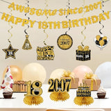 11Pcs 18th Birthday Kit Black & Gold Banner, Centerpieces & Party Supplies