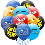 52 Pcs Railroad Crossing Train Balloons Set 12 Inches Latex Balloons Bouquet With Ribbon Railway Choo Choo Steam Train Traffic Sign Party Decorations Supplies For Kids Birthday Baby Shower