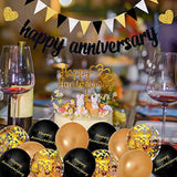 Happy Anniversary Decorations, Glitter Gold Black Happy Wedding Annive