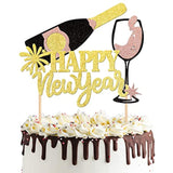 2026 Happy New Year Cake Topper Glitter Fireworks Cheers Party Decoration