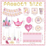 Princess Birthday Party Decorations Princess Plates And Napkins Party Supplies - Happy Birthday Banner, Castle Crown Foil Balloons, Disposable Tablecloth, Cups Sets For Girls Women, Serve 16