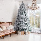 Snow Christmas Tree, 5Ft/1.5M Locked Christmas Tree White And Green With Pine Cones, Solid Metal Stand For Xmas Christmas Holiday Decoration