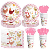 Chicken Party Decorations For Birthday Baby Shower, Farm Animal Barnyard Little Chick Birthday Party Supplies, Chicken Paper Plates And Napkins, Cups, Disposable Cutlery, 24 Guests