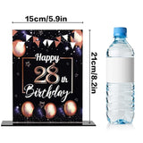 Happy 28Th Birthday Black & Gold Balloon Acrylic Table Poster Centerpi