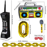 20 Packs Inflatable Radio Boombox Inflatable Mobile Phone Inflatable Microphone 16 Inch Gold Foil Chain Balloons For 80S 90S Rappers Hip Hop Costume Party Decorations
