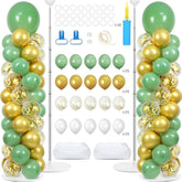 2 Sets Sage Green Balloon Column Stand Kit With 100 Balloons Spring Graduation Adjustable Balloon Tower Stand With Bases Olive Green Gold Column For Mother'S Day Birthday Wedding Party Decor