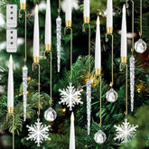 12 Pcs Christmas Tree Candles Flameless Led Taper Candles Battery Operated Lights With Ball Icicles Snowflake Hooks & Remote Xmas Tree Hanging Ornaments For Winter New Year Party Supplies