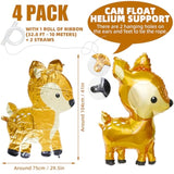 Woodland Deer Balloon Cartoon Jungle Safari Zoo Animal Party Supplies For Christams Birthday New Year Wedding, 4 Pack Big 41'' Cute Wild Forest Reindeer Balloons Wildlife Buck Decor Doe Deer Supplies