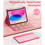 For 11Th 10Th Generation Case With Keyboard - 7 Colors Backlit Wireless Detachable Folio Keyboard Cover With Pencil Holder For 11-Inch A16 2025 10Th Gen 10.9 Inch 2022 (Pink)