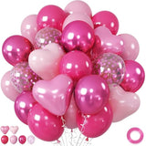 Pink Balloons, 12 Inch Metallic Hot Pink Chrome Magenta Heart Balloons Birthday Party Decorations, Baby Confetti Balloon For Valentines Day Girls Happy Birthday Decoration Princess Party