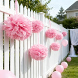 Pink Tissue Paper Pompoms Decorations 9 Pack, 10 12 14 Inch Large Hanging Paper Pompoms With Satin Ribbon For Pink Party Decor, Ceiling Arch Party Decor For Wedding Baby Shower Birthday