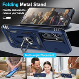 Compatible With Samsung Galaxy S25/S24 Case Built In Slide Camera Lens Cover+Screen Protector+Finger Ring Holder Kickstand,Heavy Duty Shockproof Full Body Protective Phone Cover,Blue
