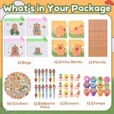 122Pcs Capybara Party Favors, Goodie Bags Stuffers For Kids With 4-In-1 Ballpoint Pens Sticky Notes Erasers Stampers Stickers, Capybara Stuff For Capibara Birthday Party Decorations
