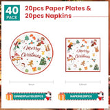 40Pcs Merry Christmas Paper Plates And Napkins - 9Inch Dessert Plate For Cake Salad Fruit Pizza,Disposable Decoration Supplies For Christmas Birthday Party, Serve 20 Guests