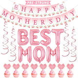 Happy Mother's Day Decorations, Happy Mothers Day Banner With Best Mom Balloons, Hanging Swirls, Happy Mothers Day Decor for Women Decoration