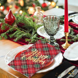 100Pcs Christmas Guest Napkin Red Green Plaid Disposable Paper Napkin Foil Gold Merry Christmas Dinner Hand Towel Napkin For Xmas Holiday Party Supplies