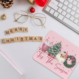 Pink Christmas Mouse Pad Desk Decor,Pine Tree Decor Mouse Pad Farmhouse Christmas Desk Decorations,Winter Holiday Sant Xmas Decorations For Laptop Gaming Non-Slip Rubber Base,9.5X7.9 In