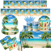 Beach Birthday Party Decorations, 142Pcs Beach Party Paper Plates Napkins Tablecloth For Summer Tropical Hawaiian Party Decorations