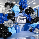 All-In-1 Blue And Black Balloons Arch Kit & Garland – Small And Large Silver Black And Blue Balloons – Light, Navy, Royal Blues And Blacks Party Decorations For Boss Baby, Graduation, Birthday, Gaming