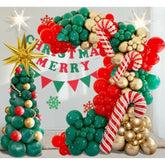 Christmas Balloons Garland Arch Kit With Red Green Gold Tree Candy Cane Golden Water Droplets Exploding Star Balloon For Christmas Party Decorations