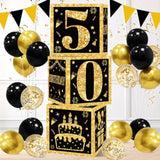 50Th Birthday Decorations Boxes For Men- 3Pcs Black Gold Happy 50Th Birthday Balloons Boxes, 50 Year Old Party Supplies For Men Women