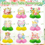 Easter Decorations, 9Pcs Easter Day Honeycomb Centerpieces, Egg Bunny Table Topper Decors For Kids Girls Spring Easter Baby Shower Birthday Rabbits Theme Party Supplies