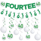 40Th Birthday Party Decorations, 14Pcs Golf Birthday Banner Hanging Swirls Decoration Women Men, Glitter Fourtee Theme Bday Party Decor Supplies