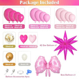145Pcs Princess Pink Balloon Garland Arch Kit, Hot Pink Confetti 4D St