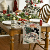 Wood Snowman Gingerbread Pine Merry Christmas Table Runner, Seasonal Winter Kitchen Dining Table Decoration For Home Party Decor 13X36 Inch