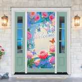 Welcome Spring Door Cover 71X35 Inch, Floral Butterfly Sunflower Door Banner, Spring Door Decorations For Front Door, Polyester Seasonal Door Cover For Porch Entryway