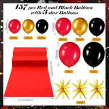 158 Pcs Red Carpet Red Black Gold Balloons Garland Arch Kit With 65 X 2 Ft Carpet 3 Stars And Different Size Balloons For Casino Birthday Las Vegas Night Poker Party New Year'S Eve Movie