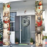 Christmas Porch Sign Banner Merry Christmas Snowman Deer Door Banner For Xmas Holiday Welcome Banner Winter Wall Stretching Portraits For Indoor Outdoor