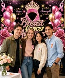 Breast Cancer Awareness Backdrop Pink Ribbon Crown Rose Gold Balloon Background Hope Faith Strength Charity Event Photo Booth Props 7x5FT