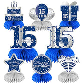 8Pcs 15Th Birthday Honeycomb Centerpieces Decorations For Boys, Blue S