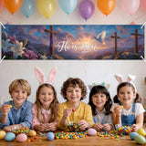 He Is Risen Easter Banner Christian Resurrection Spring Decor 78 X 17 Inch Religious Cross Scene Banner For Church Yard Fence Door Wall Indoor Outdoor Easter Faith Celebration Display