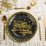 50Pcs Happy Birthday Paper Plates With Gold Trim 7Inch, Disposable Black Gold Dessert Paper Plates Dinner Plates Cake Plate Party Supplies For Birthday Party Decorations