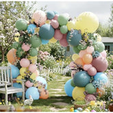 Pink Blue Green Balloon Arch Kit With Artificial Flowers, Double Stuffed Light Baby Yellow Pink Blue Green Pastel Floral Balloon Garland For Baby Shower Wedding Birthday Easter Fairy Tea Party Decor