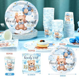 200PCS Blue Bear Baby Shower Party Supplies Set, Plates, Napkins & Cups for 50 Guests