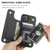 Onetop Compatible With Iphone 15 Plus Wallet Case With Card Holder, Pu Leather Kickstand Card Slots Case, Double Magnetic Clasp And Durable Shockproof Cover 6.7 Inch (Black)
