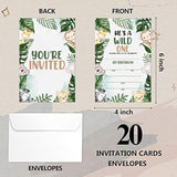 Jungle Animal 1St Birthday Fill-In Invitations Cards With Envelopes (20 Count)?Safari Wild One Birthday Party Supplies Decorations, Birthday Invites For Boys/Girls - A51