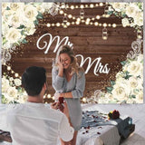 7x5ft Floral Mr and Mrs Engagement Decorations Backdrop White Flowers Wooden Wedding Shower Background Bride and Groom Engaged Ceremony Anniversary Bridal Shower Party Banner Photo Booth Props