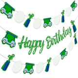 Golf Birthday Party Banners 3Pcs Golf Themed Birthday Decorations Glitter Green Golf Happy Birthday Sign Golf Ball Party Hanging Banner Decoration For Golf Sports Baby Shower Supplies