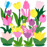 18 Pcs Tulip Felt Table Decorations Butterfly Felt Table Centerpieces Flowers Tulip Centerpieces For Spring Decoration For Home Office Mother'S Day Decorations