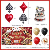 Casino Birthday Decorations - Casino Theme Birthday Backdrop, Banner, Hanging Swirls, 3D Table Card, Balloons And Cake Topper For Poker Theme Party Supplies